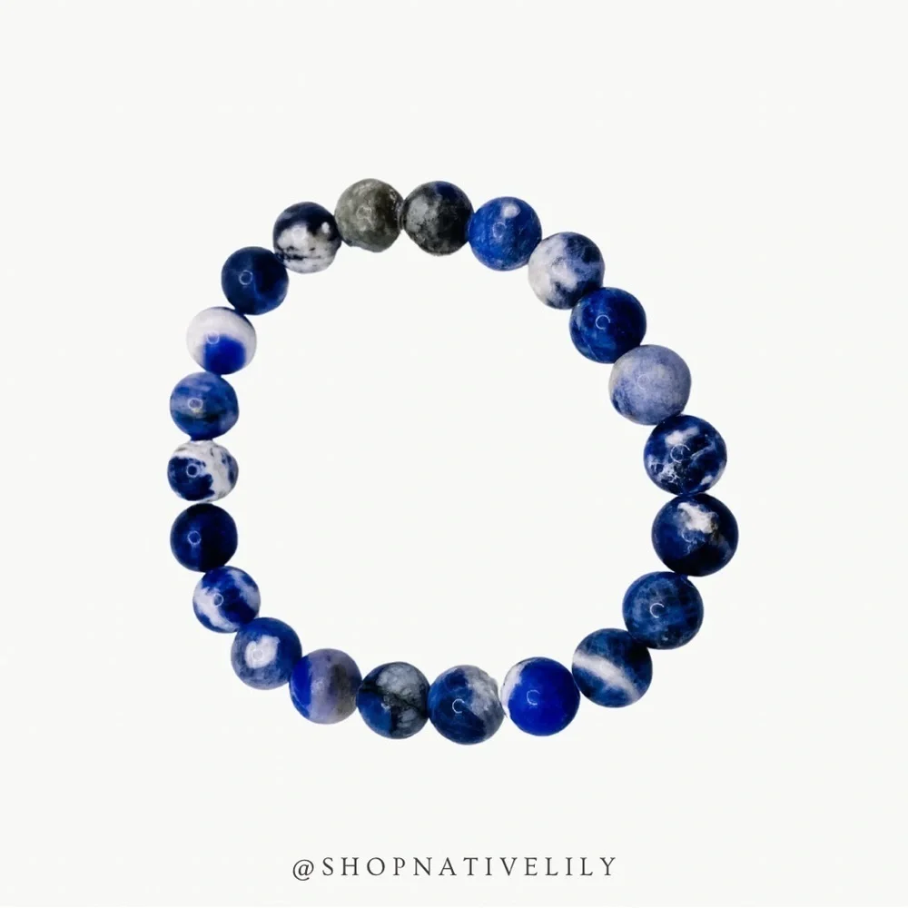 Natural Stone Stretch Beaded Bracelet Set Sodalite Quartz Blue Green Crystal OS